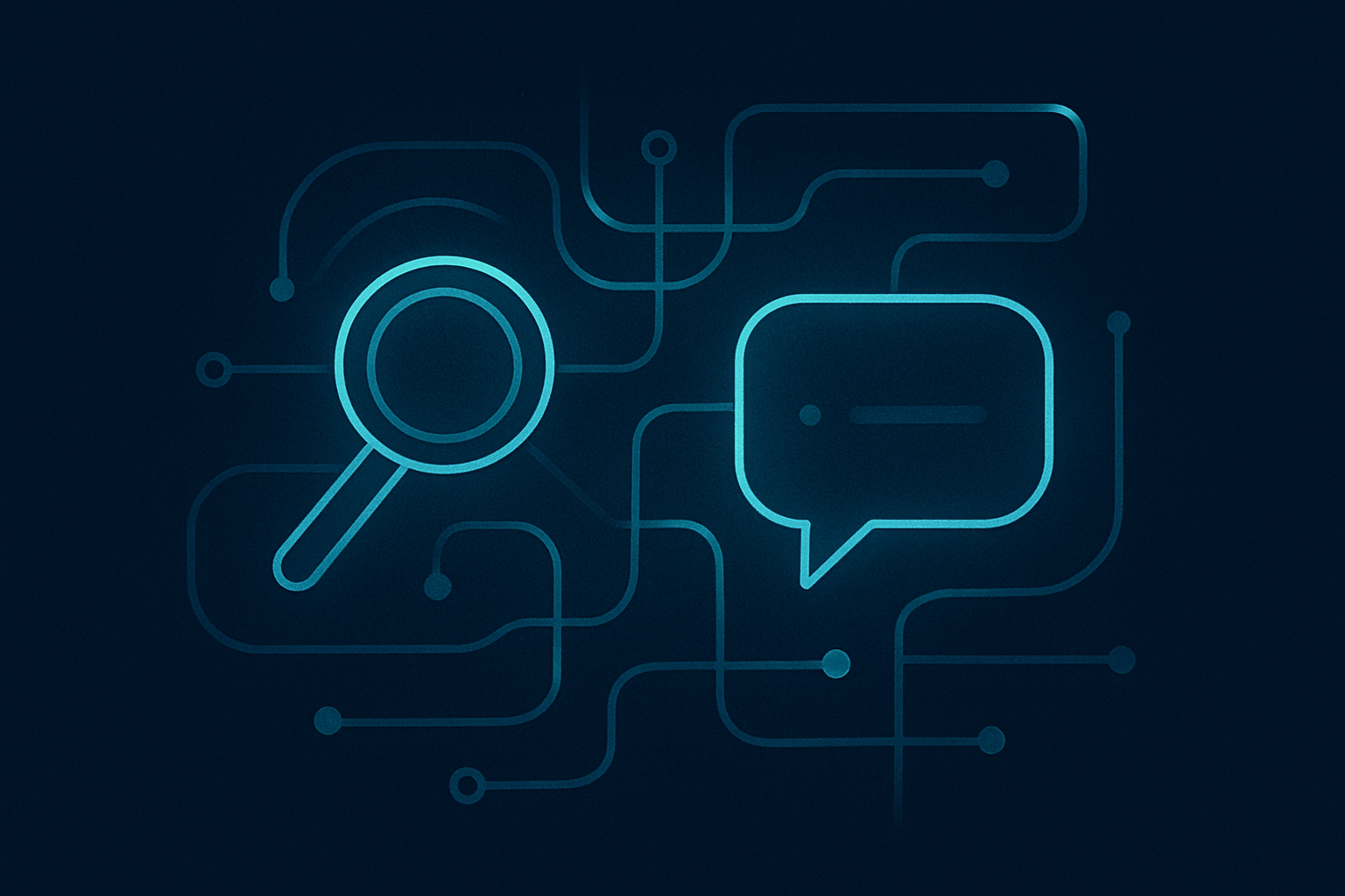 Illustration of AI search visibility connecting traditional search results and chat-based answers