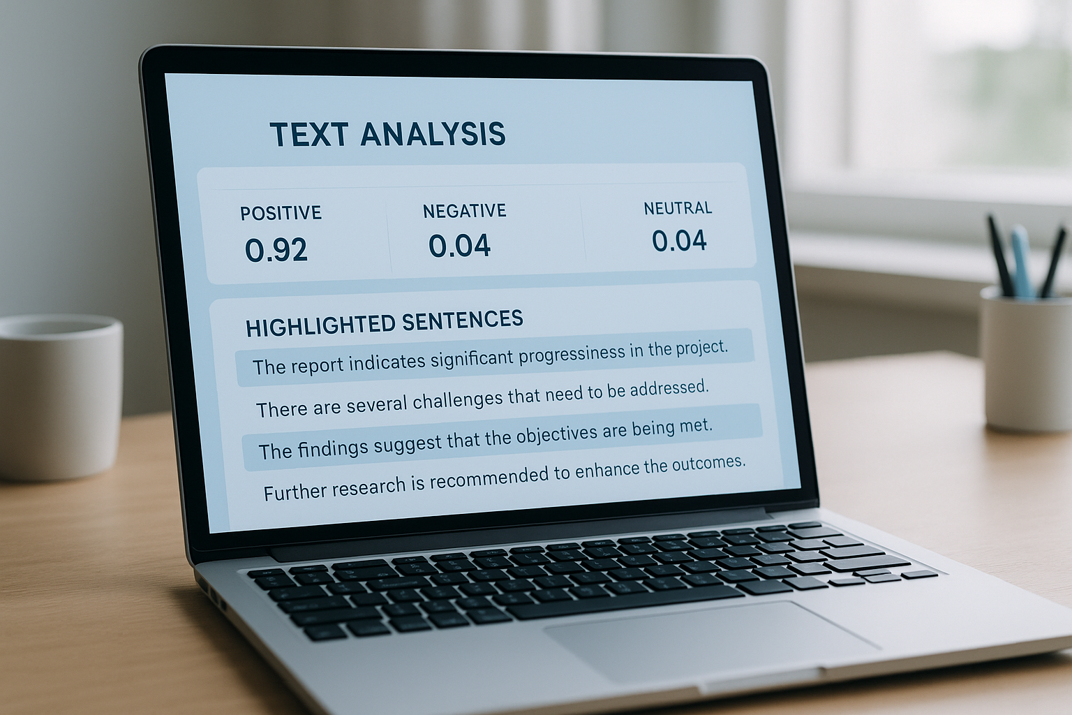 AI checker tool interface showing content analysis and AI probability scores on a laptop screen