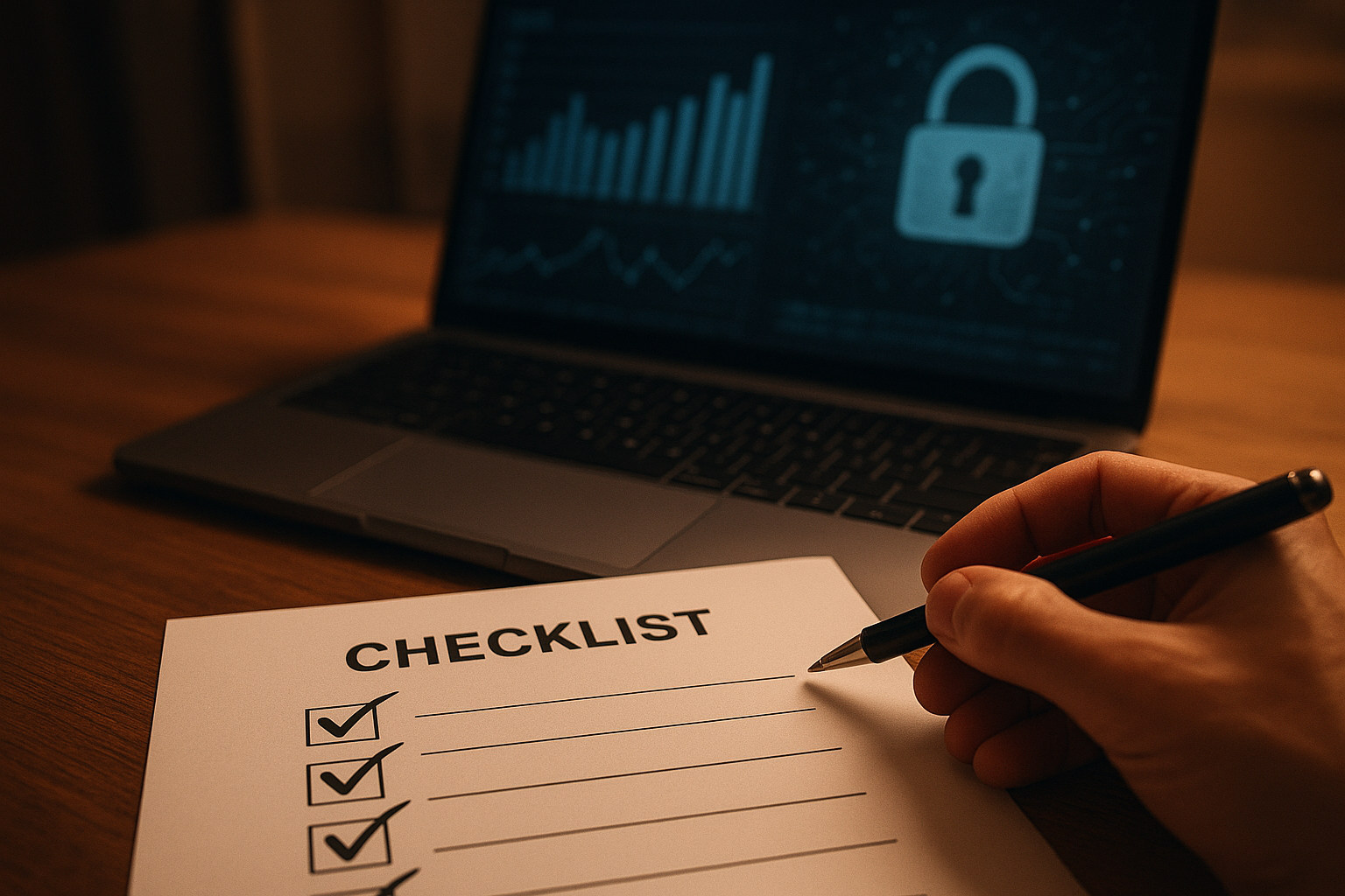 Procurement team reviewing a checklist while evaluating CMMC compliant AI software