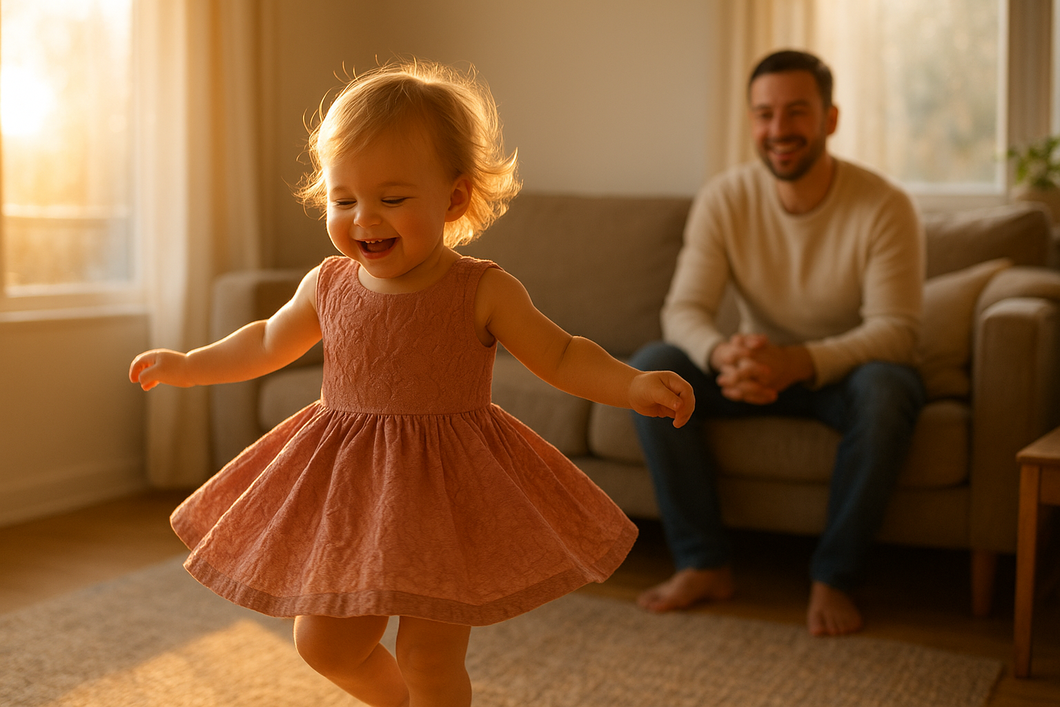 Child wearing a rented designer outfit while playing at home