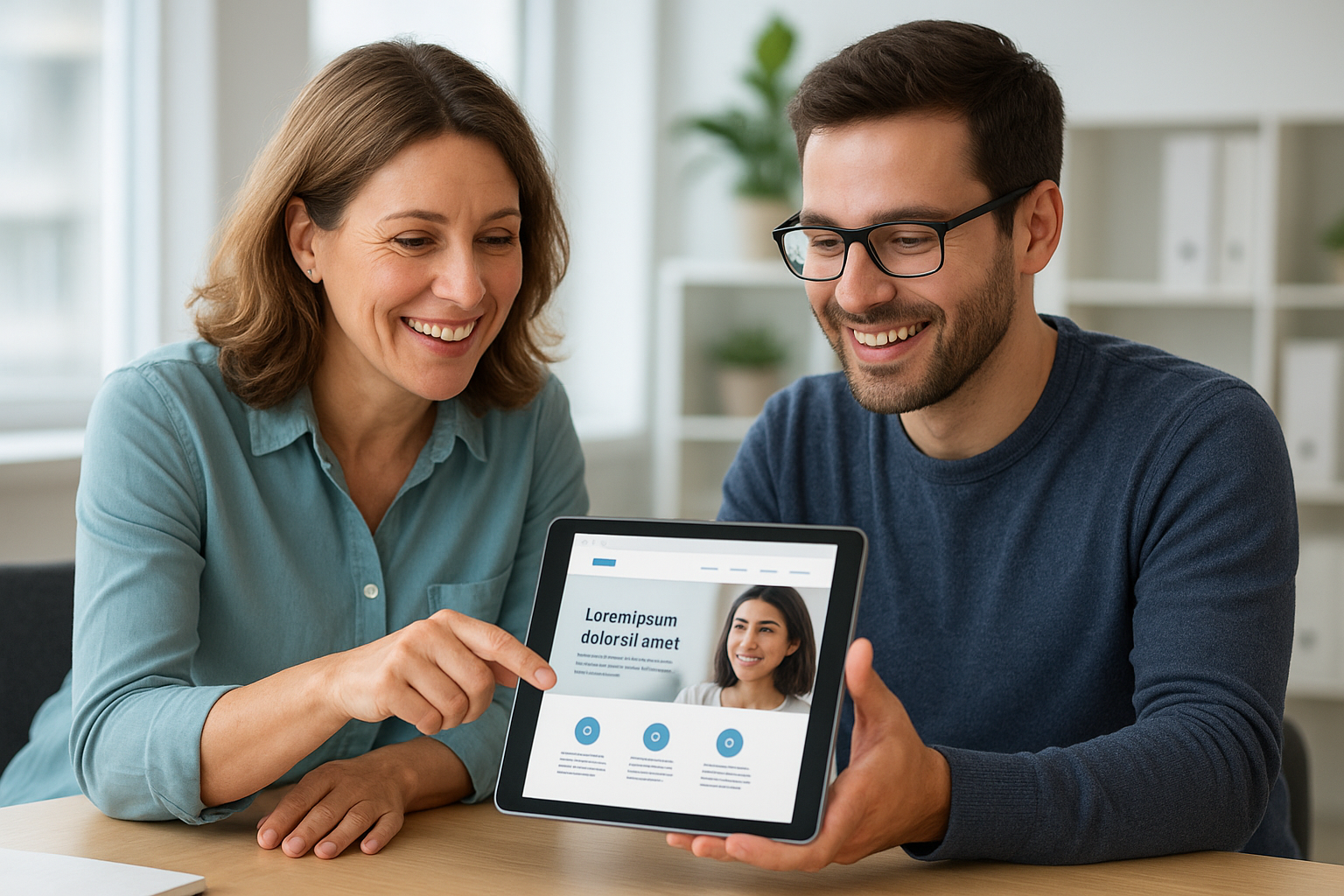 Small business owner reviewing a website repair scope with a hired developer