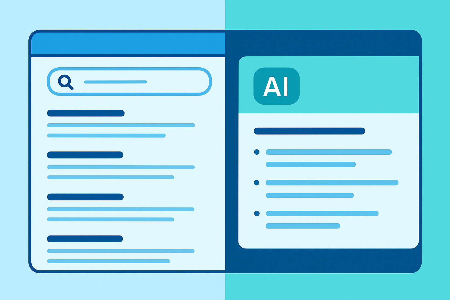 Comparison of traditional search results and AI-generated answers in search