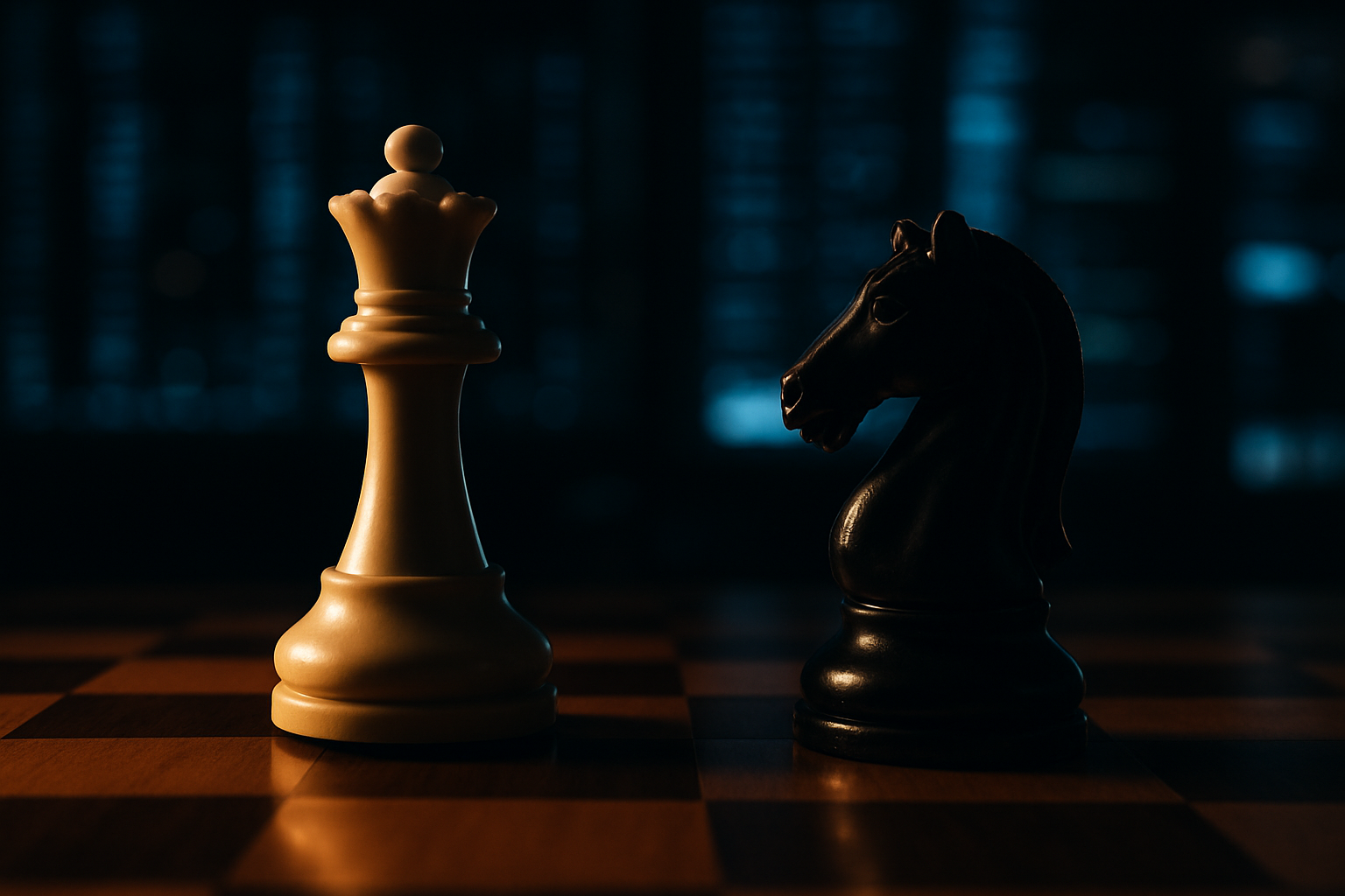 Chess pieces representing strategic competitive positioning in AI-powered market tracking