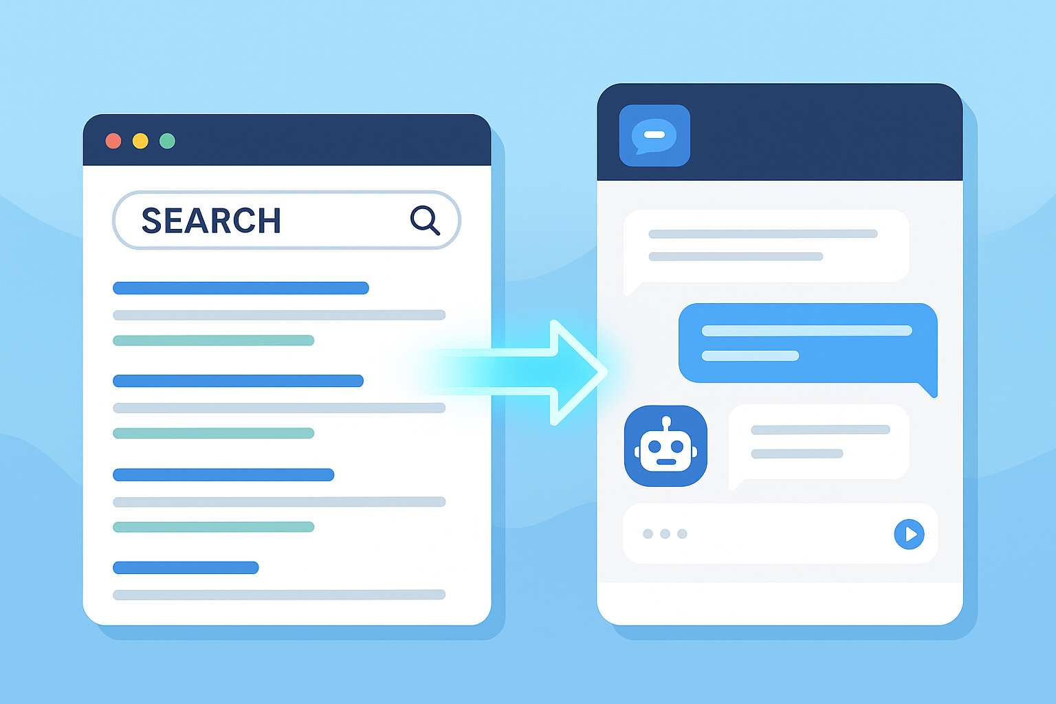 Comparison of traditional Bing search results and AI-powered chat answers side by side