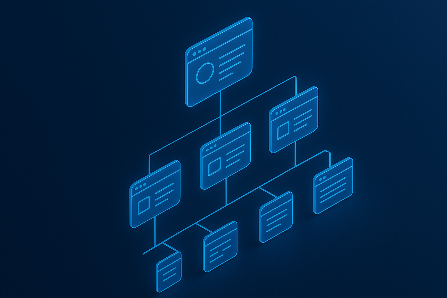 Isometric diagram showing internal linking structure connecting multiple web pages across a website
