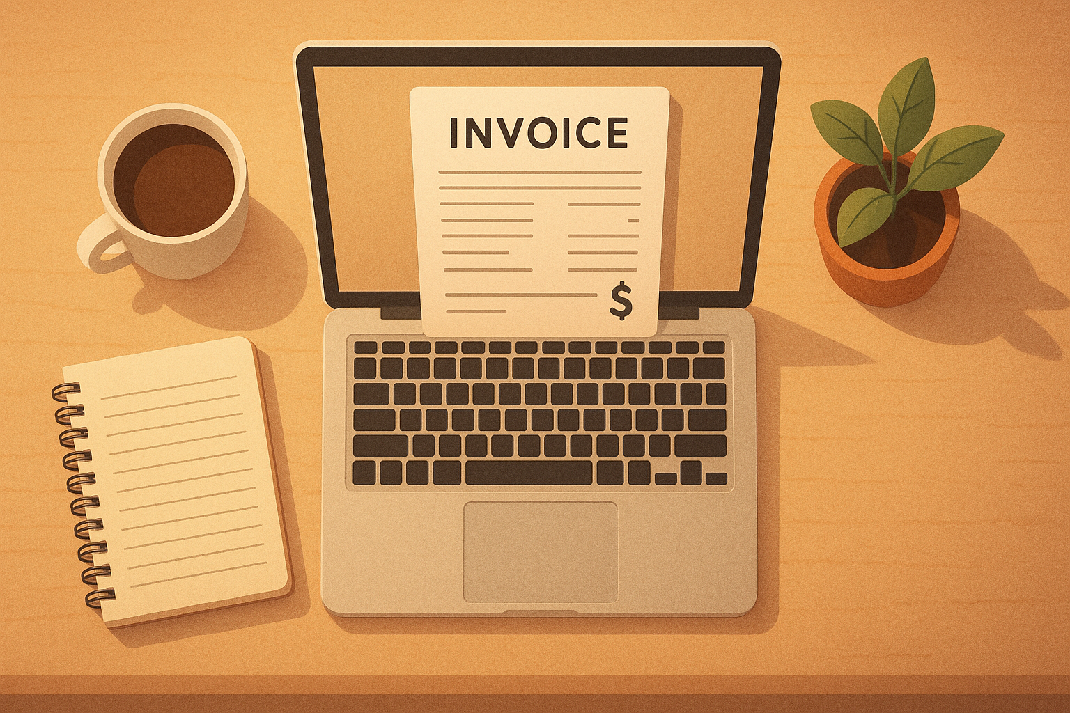 Small business owner reviewing invoices and bank feeds on a laptop