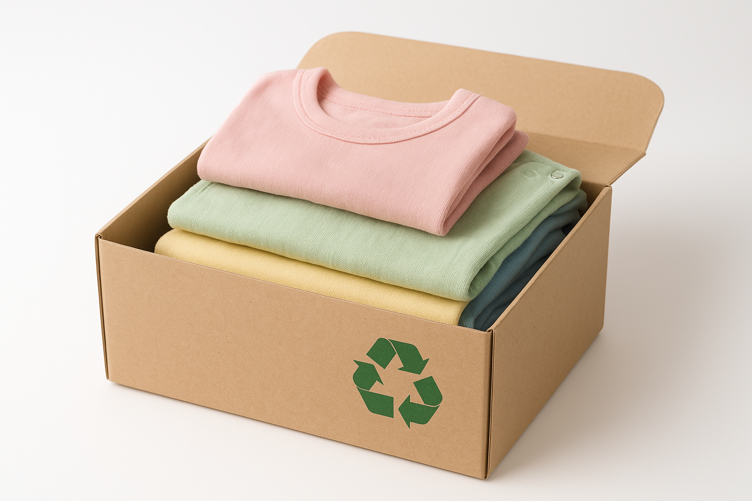 Sustainable packaging used for shipping a customized kids clothing box to families