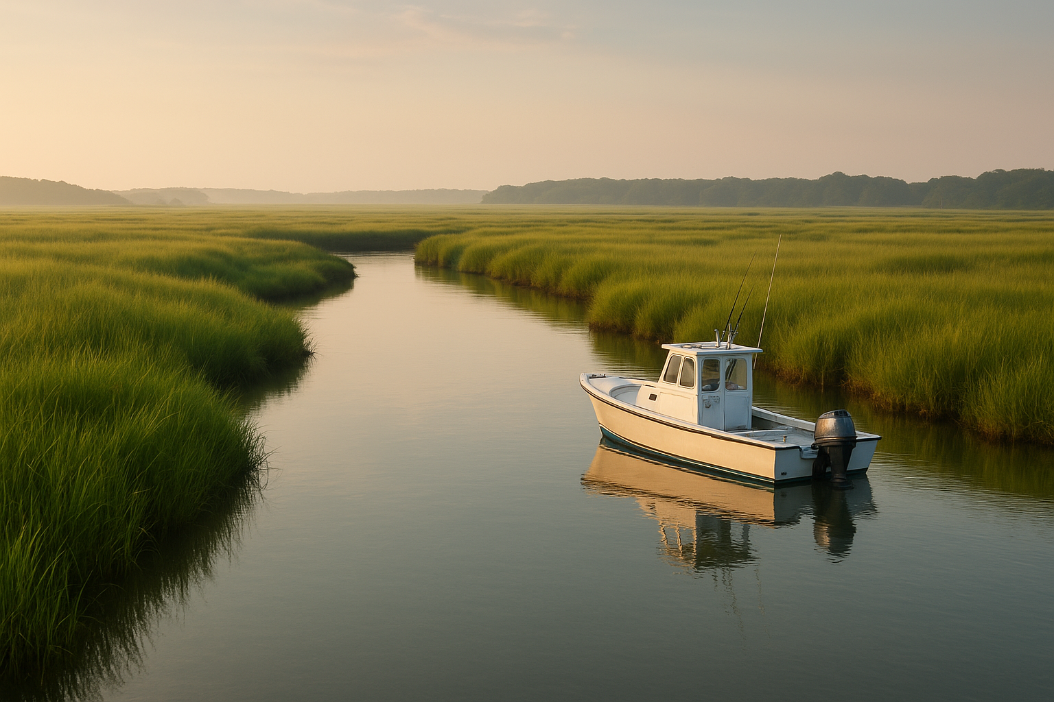 Calm backwater creek used for family fishing trips near North Myrtle Beach