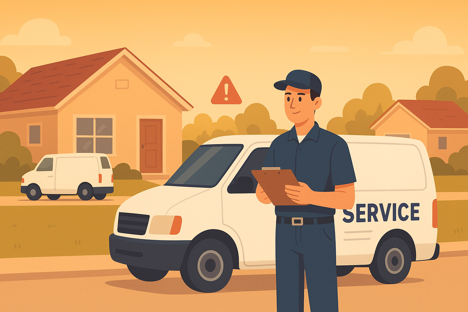 Illustration of a service technician reviewing competitor weakness scoring for a home service business