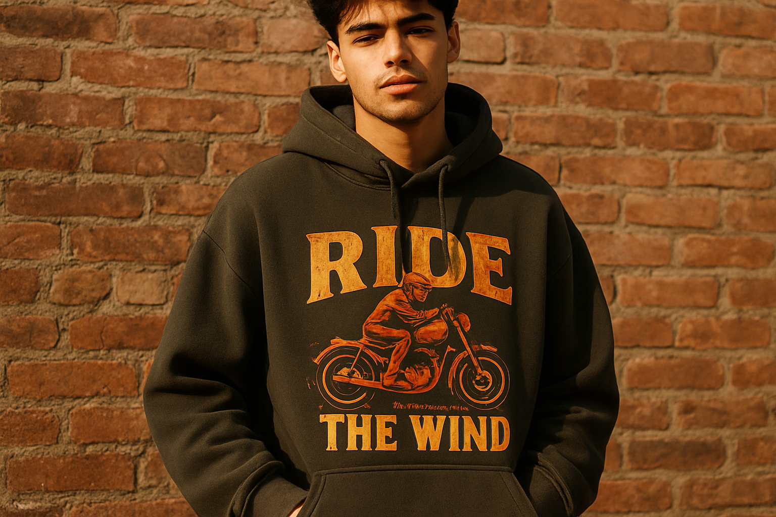 Person wearing trendy graphic hoodies with a bold vintage-inspired print
