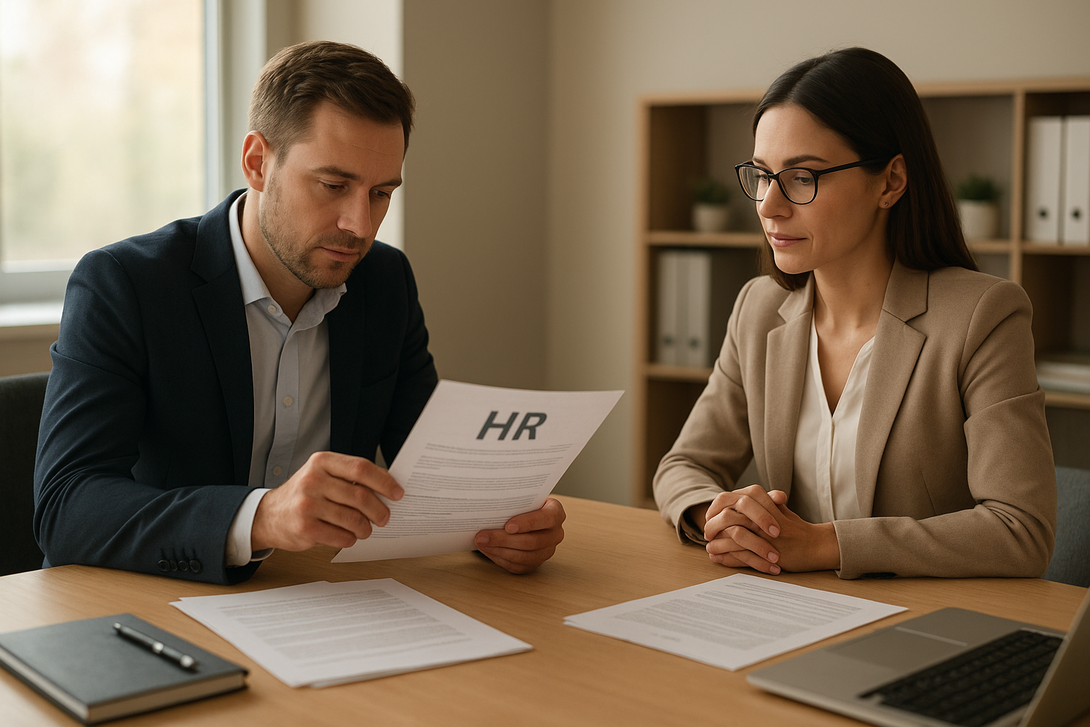 Business owner discussing ASO HR outsourcing options with a professional HR consultant