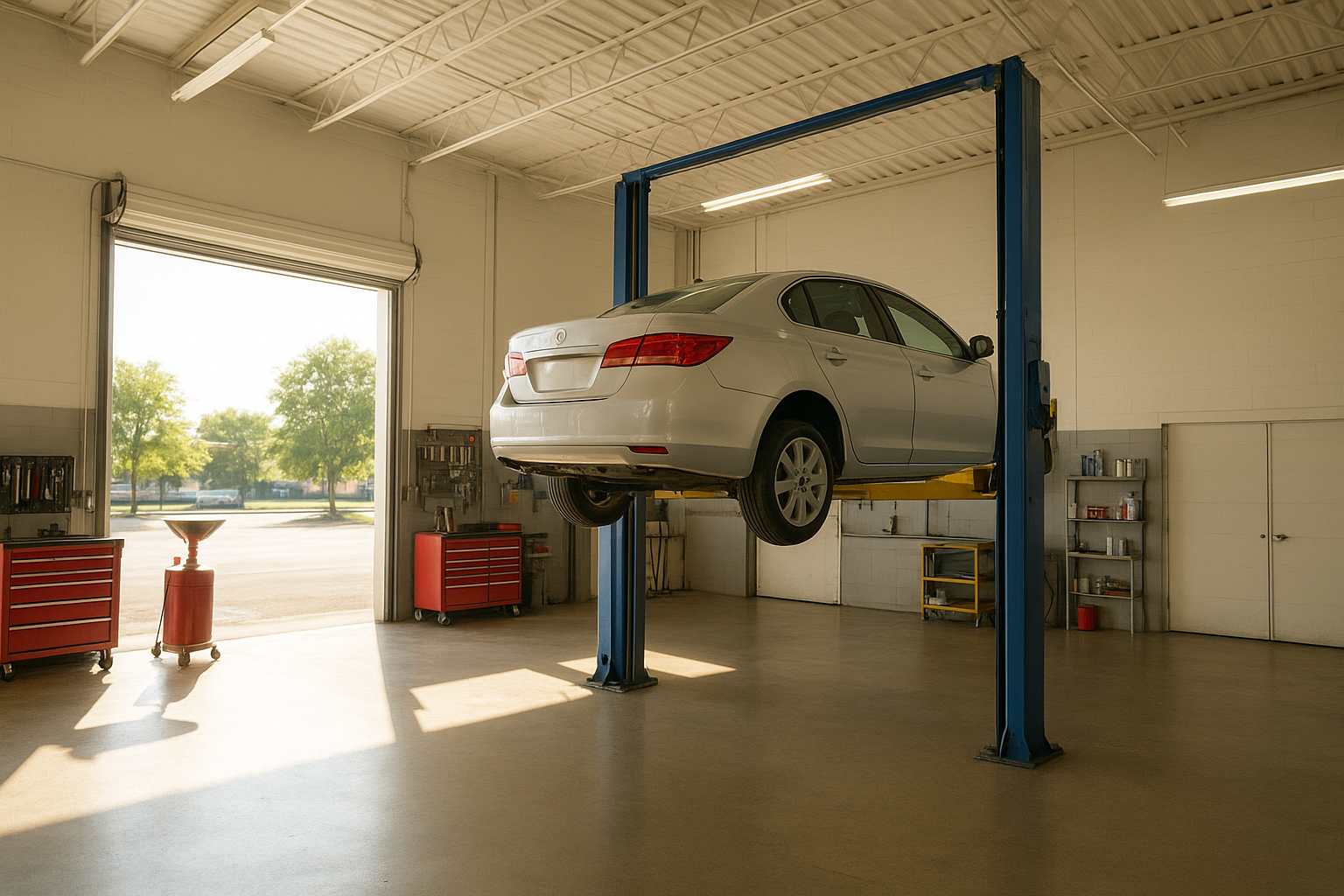 Auto repair services Orange County shop with technician inspecting a vehicle on a lift