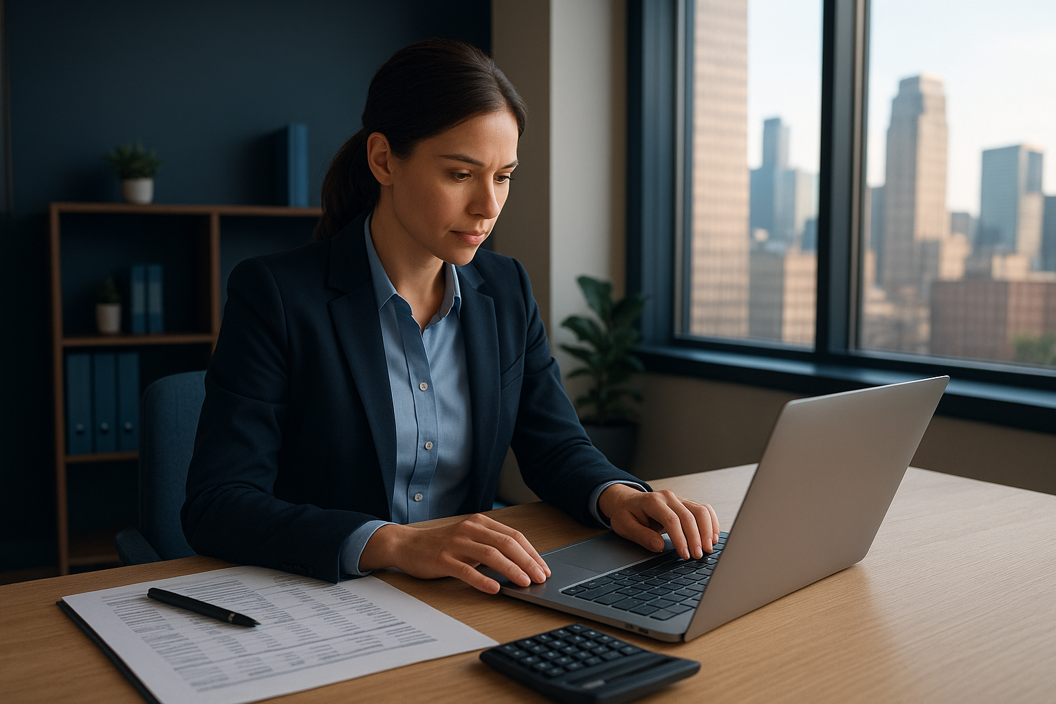 Bookkeeper reviewing bookkeeping services Minnesota client records in a Minneapolis office