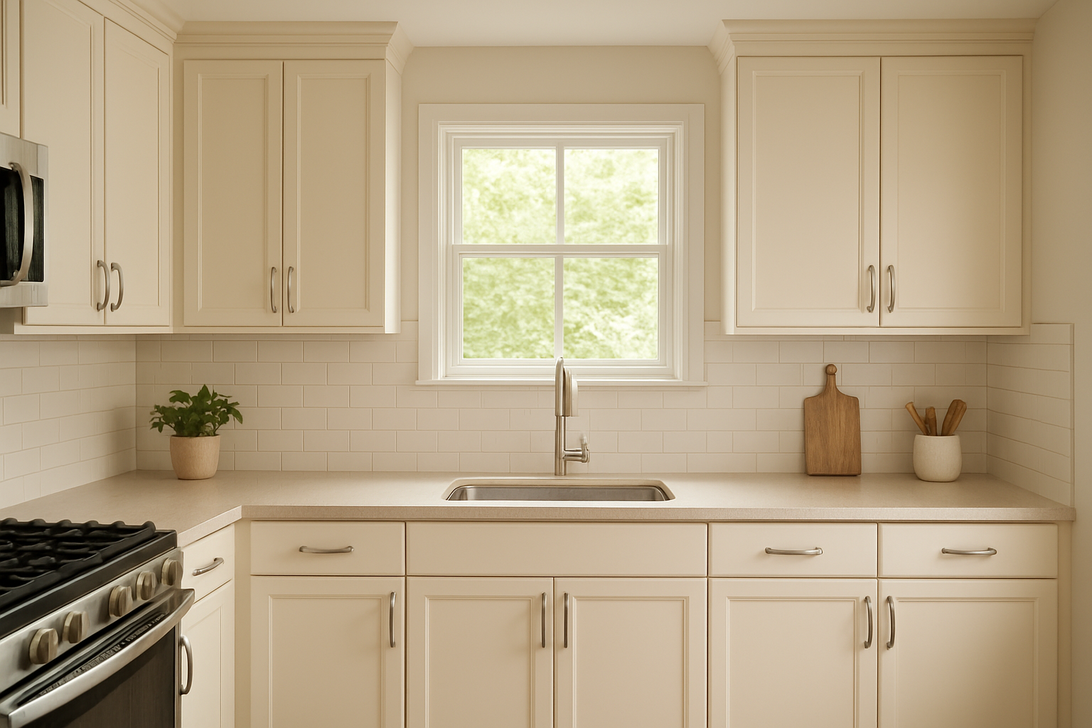 Kitchen showing the result of cabinet refacing that reflects typical refacing kitchen cabinets cost