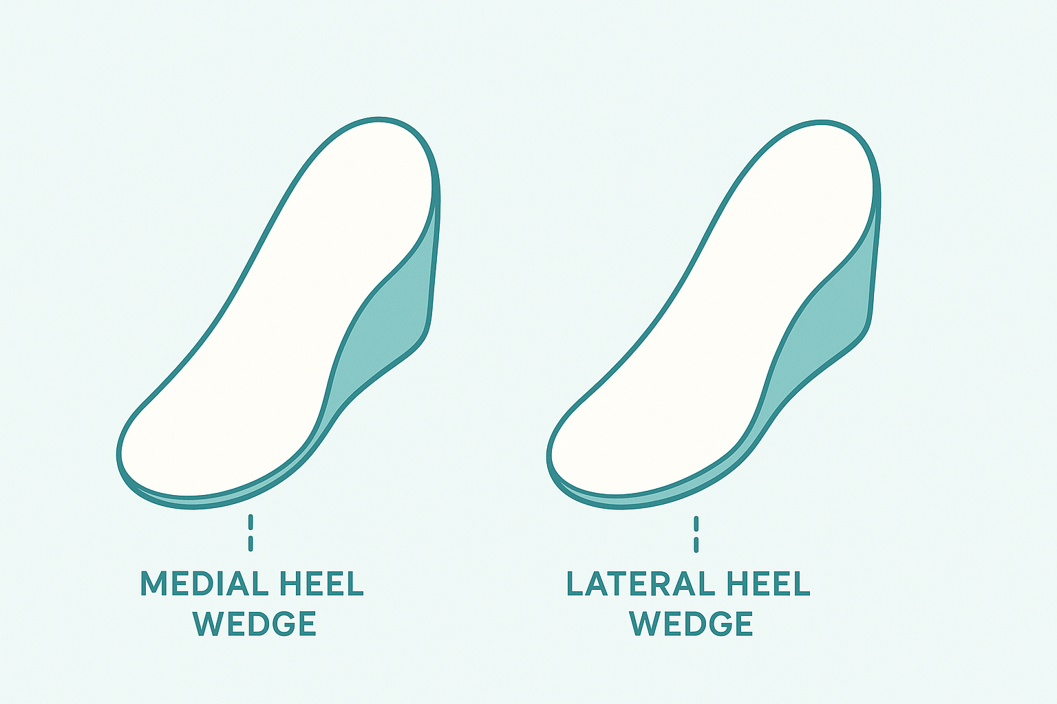 Diagram comparing a medial heel post and a lateral heel post on custom orthotics