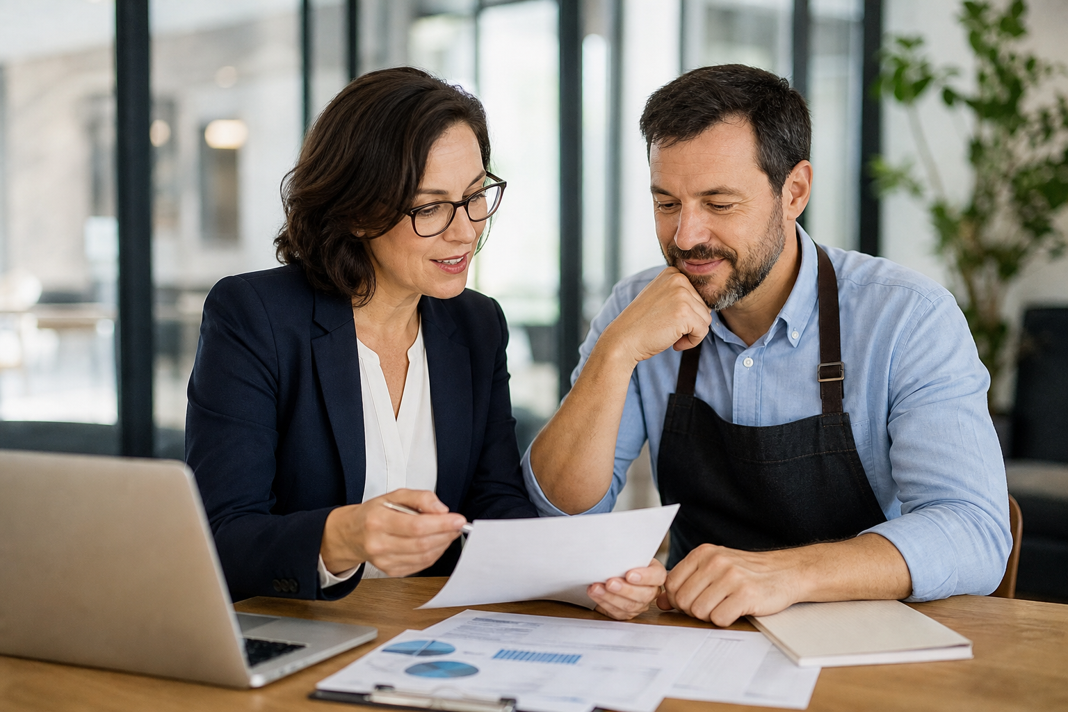 HR consultant reviewing a customized HR support plan with a small business owner